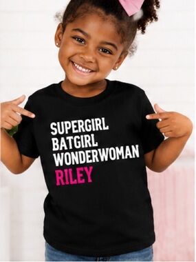 New! Girls Custom Superhero Graphic Tee